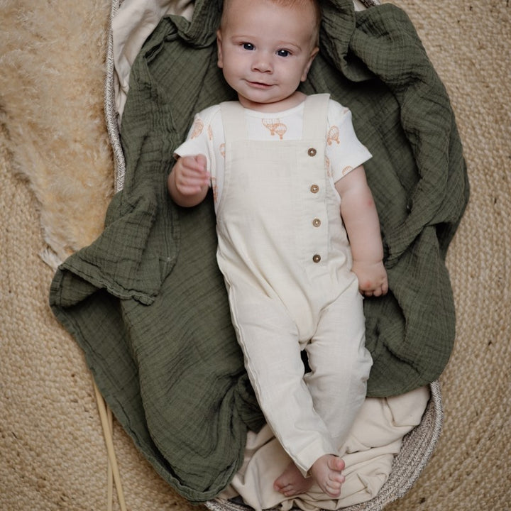 Tuinbroek baby | Beige katoen